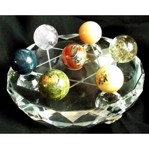 Glass Crystal Healing Grid with Seven Gemstone Spheres